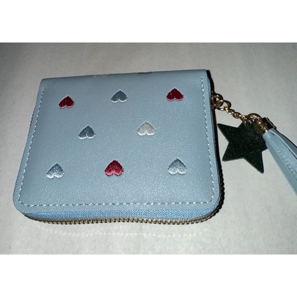 NWT Ladies Blue Faux Leather Zip Around Card Wallet With Tassel
